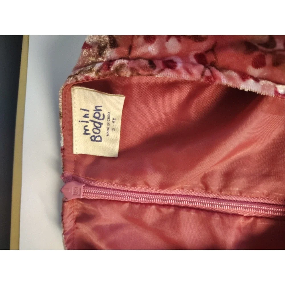 Mini Boden Girls Pink Floral Velvet‎ Sequin Dress Rose Gold Party Holiday 5-6Y